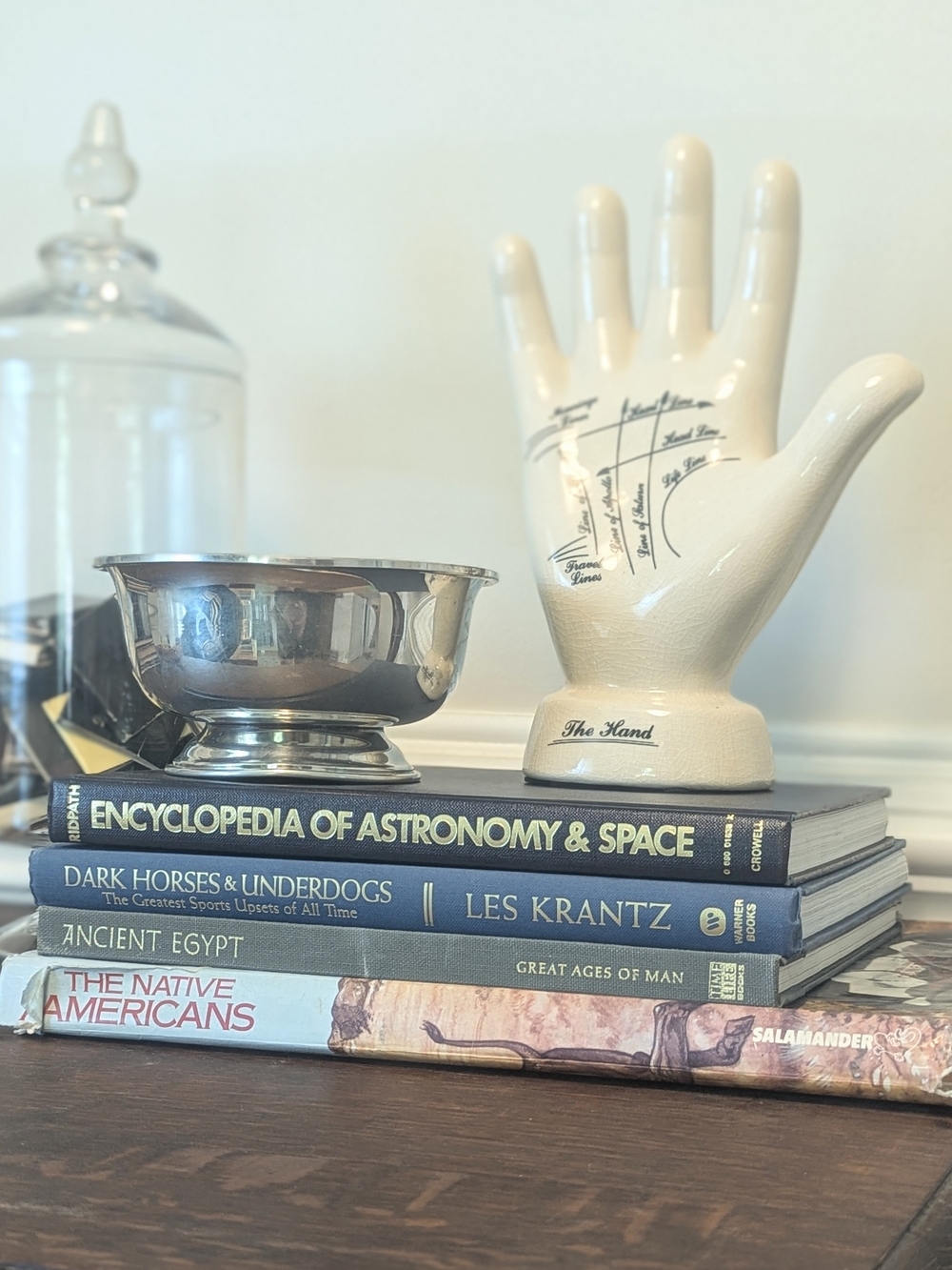 Vintage Ceramic Palmistry Hand Figurine | Crackle Glaze Phrenology Palm Reading